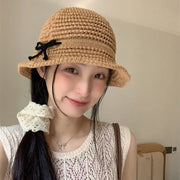 Summer Outing Hollow Out Bow Straw Hat Women's Japanese Style Looty Lush