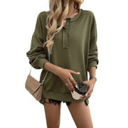 Top Women's Loose Casual Solid Color Buttons Long-sleeved Sweater Looty Lush