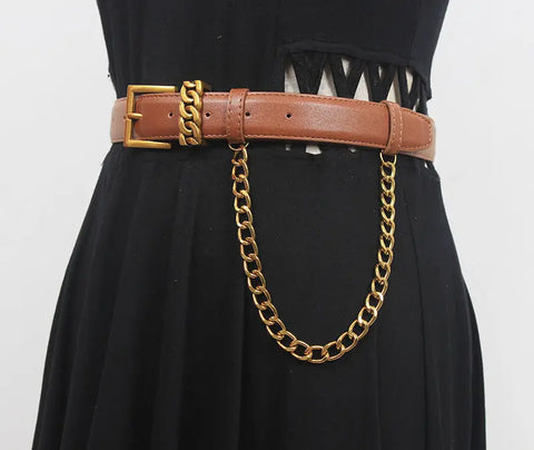 Versatile Ins Style Genuine Leather Gold Mouth Square Head Decorative Waistband Looty Lush