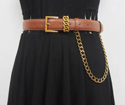 Versatile Ins Style Genuine Leather Gold Mouth Square Head Decorative Waistband Looty Lush