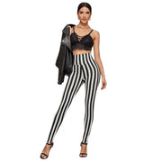 Vertical Stripes High Waist Leggings Cropped Skinny Pants Looty Lush