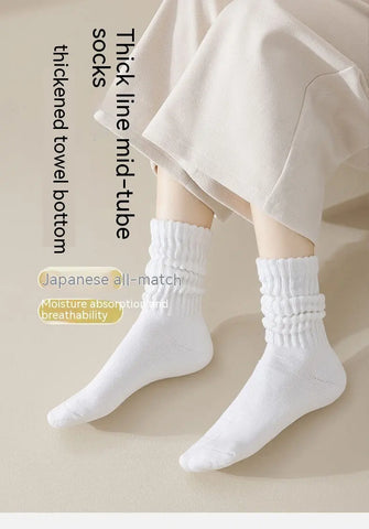 Winter Fleece-lined Thickened Middle Tube Cotton Thermal Terry Long Tube Casual Socks Looty Lush