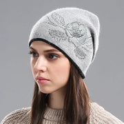 Winter Hat Sleeve Cap Thick Wool Women's Warm With Diamond Looty Lush