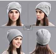 Winter Hat Sleeve Cap Thick Wool Women's Warm With Diamond Looty Lush