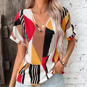 Women's Clothing Printed V-neck Top Looty Lush