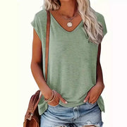 Women's Fashion Casual Solid Color And V-neck Short Sleeve Looty Lush