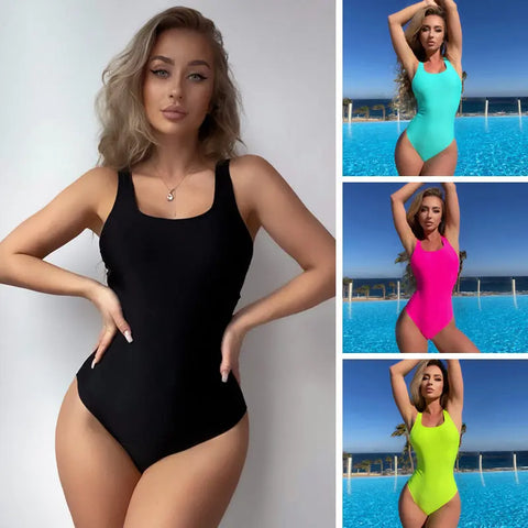 Women's Fashion Siamese Fit Solid Color Swimsuit Looty Lush