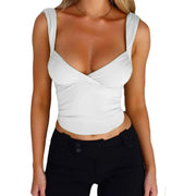 Women's Fashion Suspenders Top V-neck Backless T-shirt Vest - styled with jeans