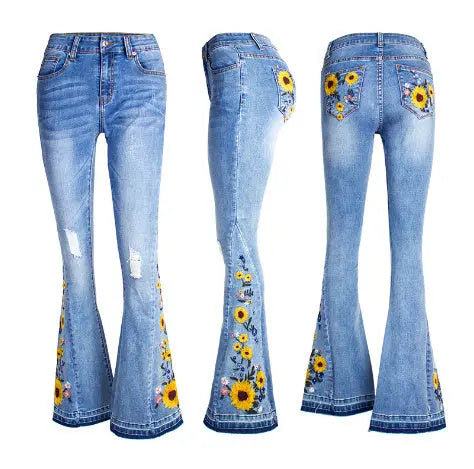 Women's Flared Jeans Women's 3D Embroidery Looty Lush