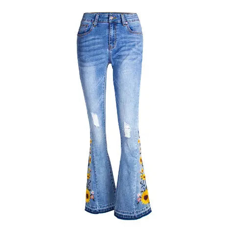 Women's Flared Jeans Women's 3D Embroidery Looty Lush