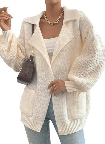 Women's Lapel Sweater Coat V-neck Buttons Looty Lush