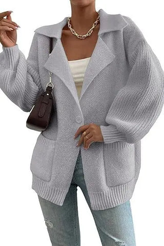 Women's Lapel Sweater Coat V-neck Buttons Looty Lush