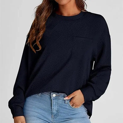 Women's Long-sleeved Drop-shoulder Round Neck Sweater Texture Looty Lush