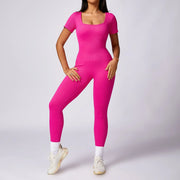 Women's Tight Seamless Back One-piece High-strength Thread Short-sleeved Fitness Sports Jumpsuit Looty Lush