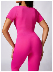 Women's Tight Seamless Back One-piece High-strength Thread Short-sleeved Fitness Sports Jumpsuit Looty Lush