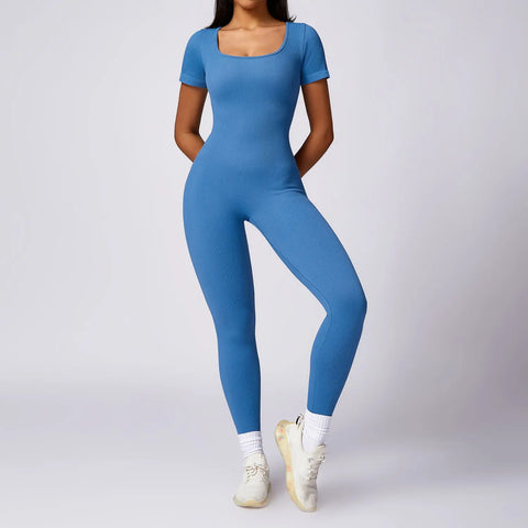 Women's Tight Seamless Back One-piece High-strength Thread Short-sleeved Fitness Sports Jumpsuit Looty Lush