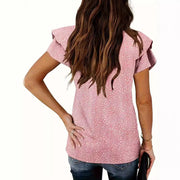 Chic Pleated V-neck T-shirt for Women - Back View