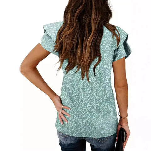 Women's V-neck T-shirt with Pleated Details - Close-up