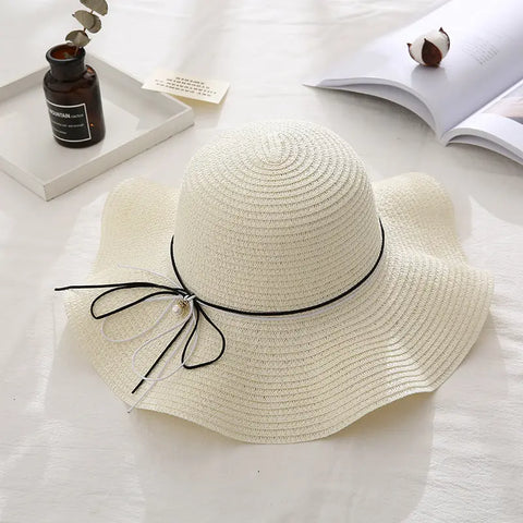 Women's Wavy Edge Big Brim Straw Hat Korean Travel Looty Lush