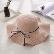 Women's Wavy Edge Big Brim Straw Hat Korean Travel Looty Lush