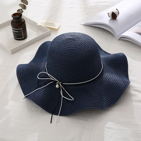 Women's Wavy Edge Big Brim Straw Hat Korean Travel Looty Lush