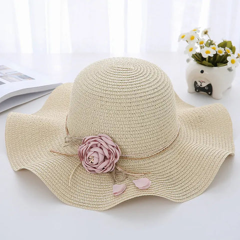 Women's Wavy Edge Big Brim Straw Hat Korean Travel Looty Lush