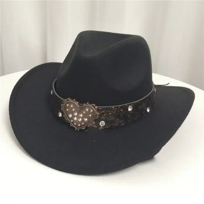 Women's Western Cowboy Hat Love Decorative Chain Top Hat Looty Lush