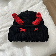 Wool Hat Cute Little Devil Mask Horn Hood Thickened Warm Knitted Hat Sweet Cool Style Autumn And Winter Looty Lush