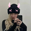 Wool Hat Cute Little Devil Mask Horn Hood Thickened Warm Knitted Hat Sweet Cool Style Autumn And Winter Looty Lush