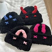 Wool Hat Cute Little Devil Mask Horn Hood Thickened Warm Knitted Hat Sweet Cool Style Autumn And Winter Looty Lush