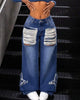 XINGX Patch Fringed Burr Loose Straight Casual Wide Leg Jeans Looty Lush