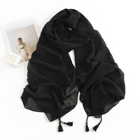 Herringbone Pattern Monochrome Artificial Cashmere Scarf Women's Simple Casual Style Tassel Warm Shawl Looty Lush