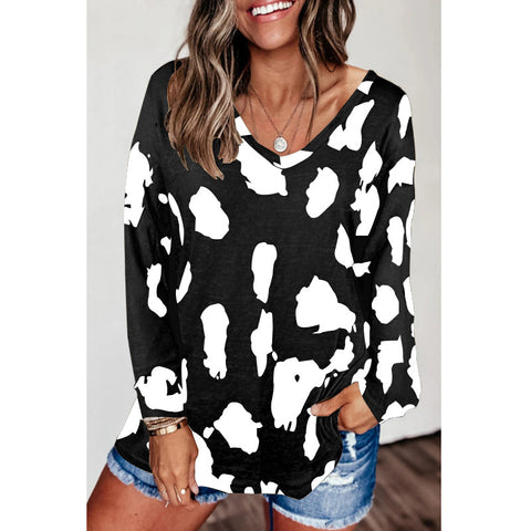 Looty Lush Loose Long-Sleeved Printed T-Shirt Top