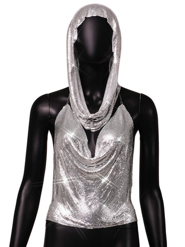 Back Slit Metal Sequins Top Scarf Two-piece Set Looty Lush