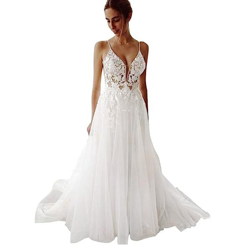 Women's Wedding Dress Lace Strap Backless Looty Lush