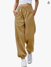 Women's Loose Leisure Sports Drawstring Wide Leg Ankle Banded Pants Looty Lush