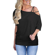 Loose Solid Color Sling Shoulder Top T-Shirt