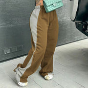 Women's Elastic Waist Colorblock All-matching Straight Wide Leg Sweatpants Looty Lush