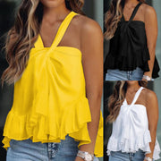 Looty Lush Women's Fashion Halter Ruffled Sleeveless Top