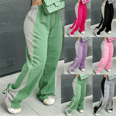 Women's Elastic Waist Colorblock All-matching Straight Wide Leg Sweatpants Looty Lush