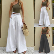 Women's Autumn Fashion Temperament Pure Color High Waist Wide Leg Casual Trousers Looty Lush