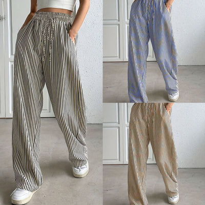 Women's Clothing Striped Casual Trousers Straight-leg Pants Looty Lush