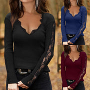 Looty Lush V-neck Lace Mesh Bottoming Shirt