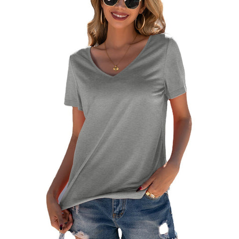 Looty Lush Casual Lace Panel V-Neck Short Sleeve T Shirt