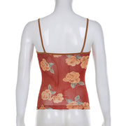 Floral Printed Mesh Small Suspender Bra Vest Top