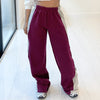 Women's Elastic Waist Colorblock All-matching Straight Wide Leg Sweatpants Looty Lush