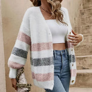 V-neck Sweater Women's Classic Striped Single-breasted Cardigan Looty Lush