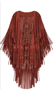 Women's Suede Hollow Fringed Short Sleeve Jacket Looty Lush