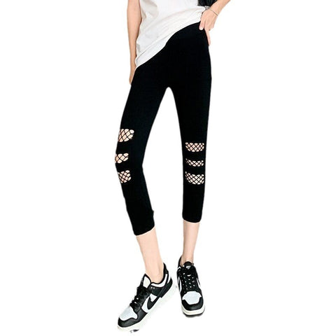 Summer Thin Women's Ripped Mesh Cropped Pants Looty Lush