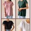 Women's Mesh Ruffle Sleeve Round Neck Solid Color T-shirt